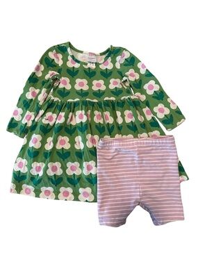 Hanna Andersson (2) Pc. Green Daisy Skater Dress and Leggings Set 2 Years